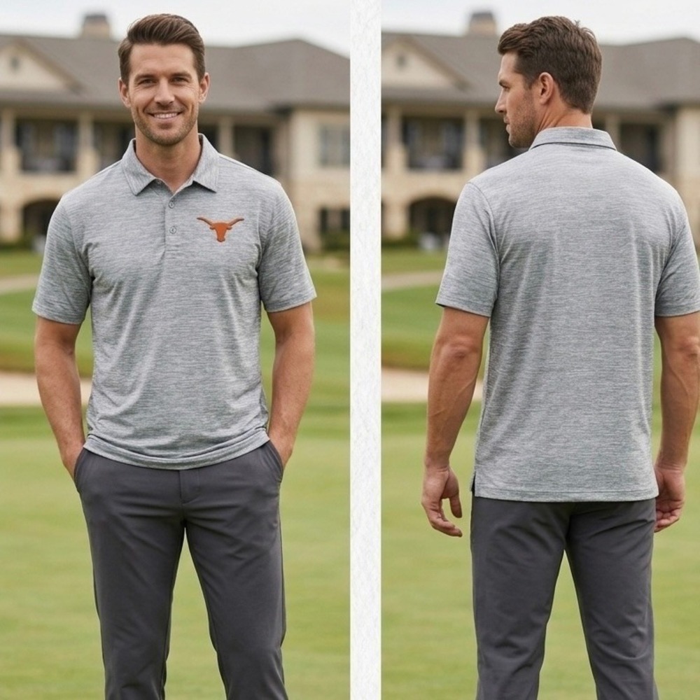 Texas Longhorns Fanatics Shirt Mens 2XLT Gray Heathered Polo Golf Short Sleeve